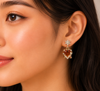 Gold-Tone Baby Pink Square Drop AD Earrings for Women - Glossy Finish