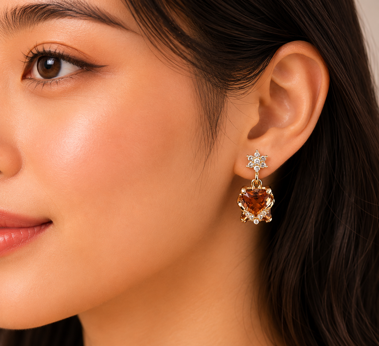 Gold-Tone Baby Pink Square Drop AD Earrings for Women - Glossy Finish