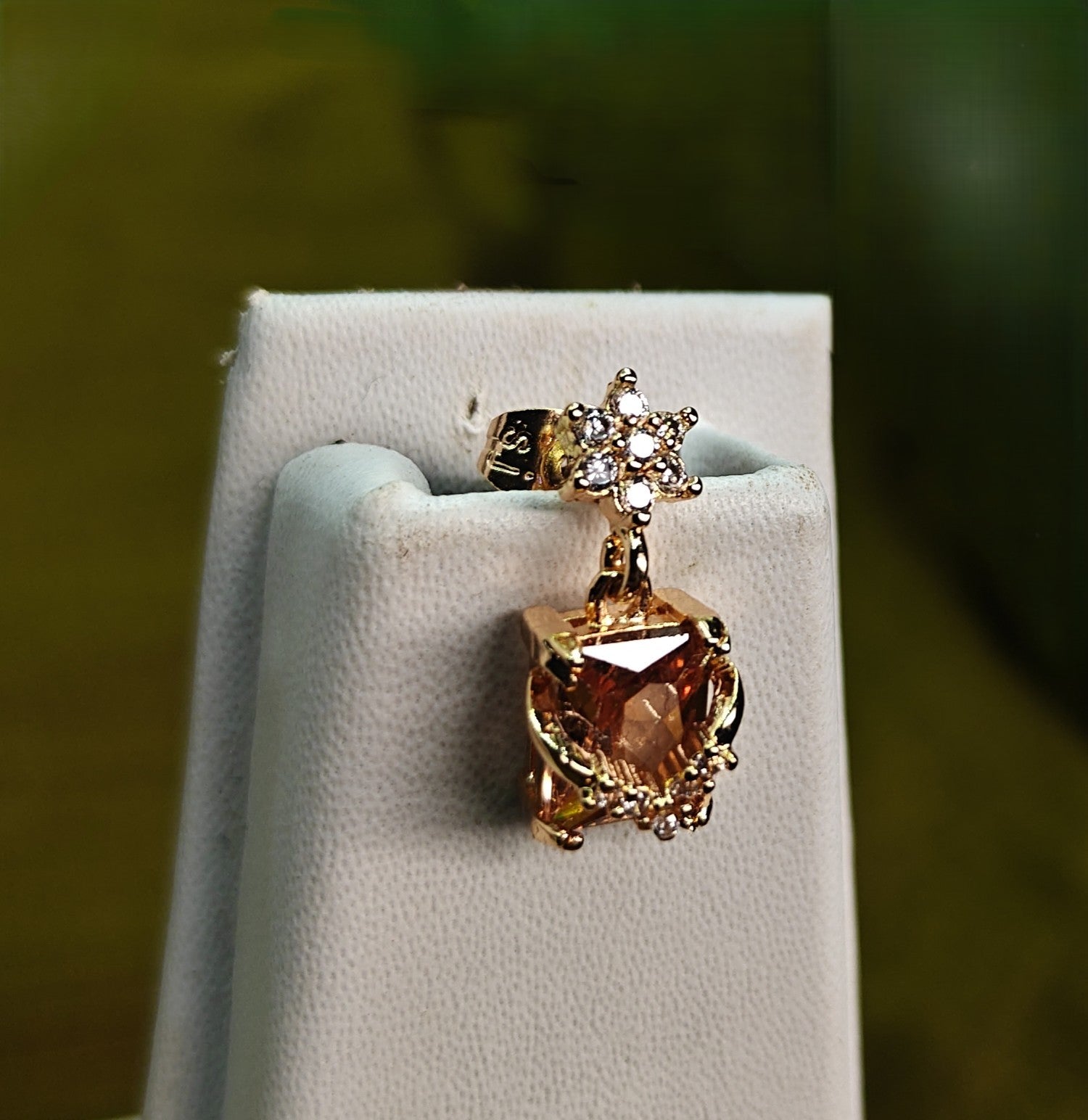 Gold-Tone Baby Pink Square Drop AD Earrings for Women - Glossy Finish