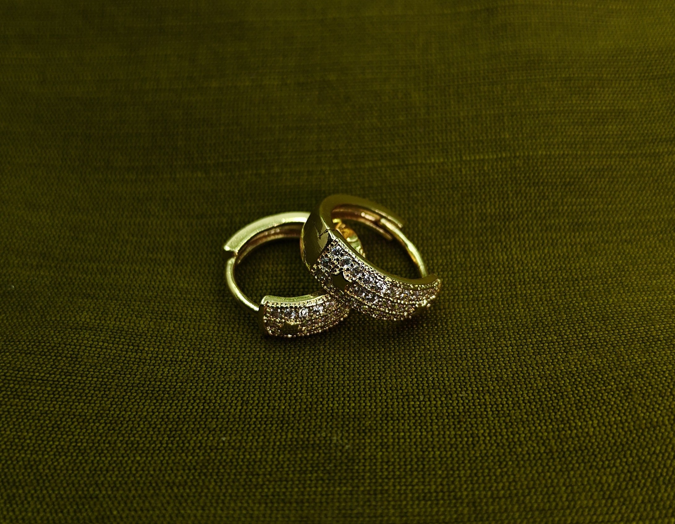 Gold-Tone Pavé Huggie Hoop AD Earrings for Women - Glossy Finish