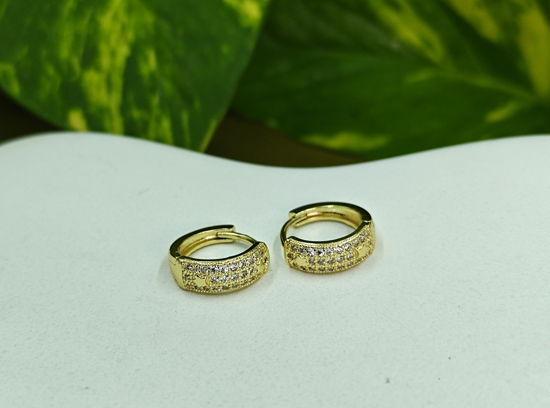 Gold-Tone Pavé Huggie Hoop AD Earrings for Women - Glossy Finish
