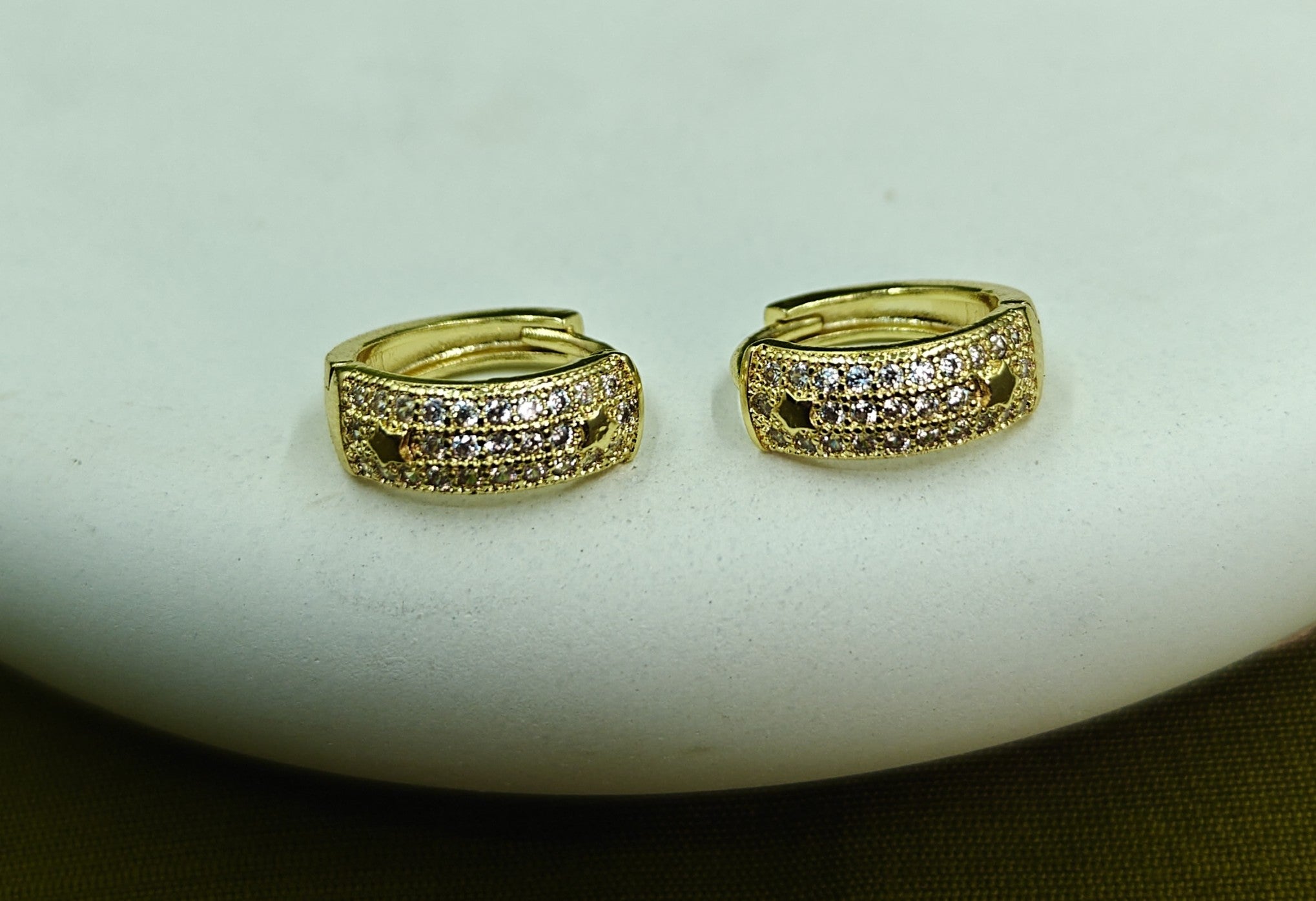 Gold-Tone Pavé Huggie Hoop AD Earrings for Women - Glossy Finish
