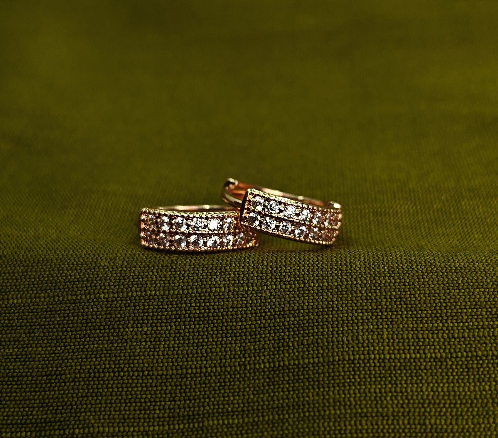 Gold-Tone Rose Gold Pavé Huggie Hoop AD Earrings for Women - Glossy Finish