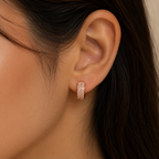 Gold-Tone Rose Gold Pavé Huggie Hoop AD Earrings for Women - Glossy Finish
