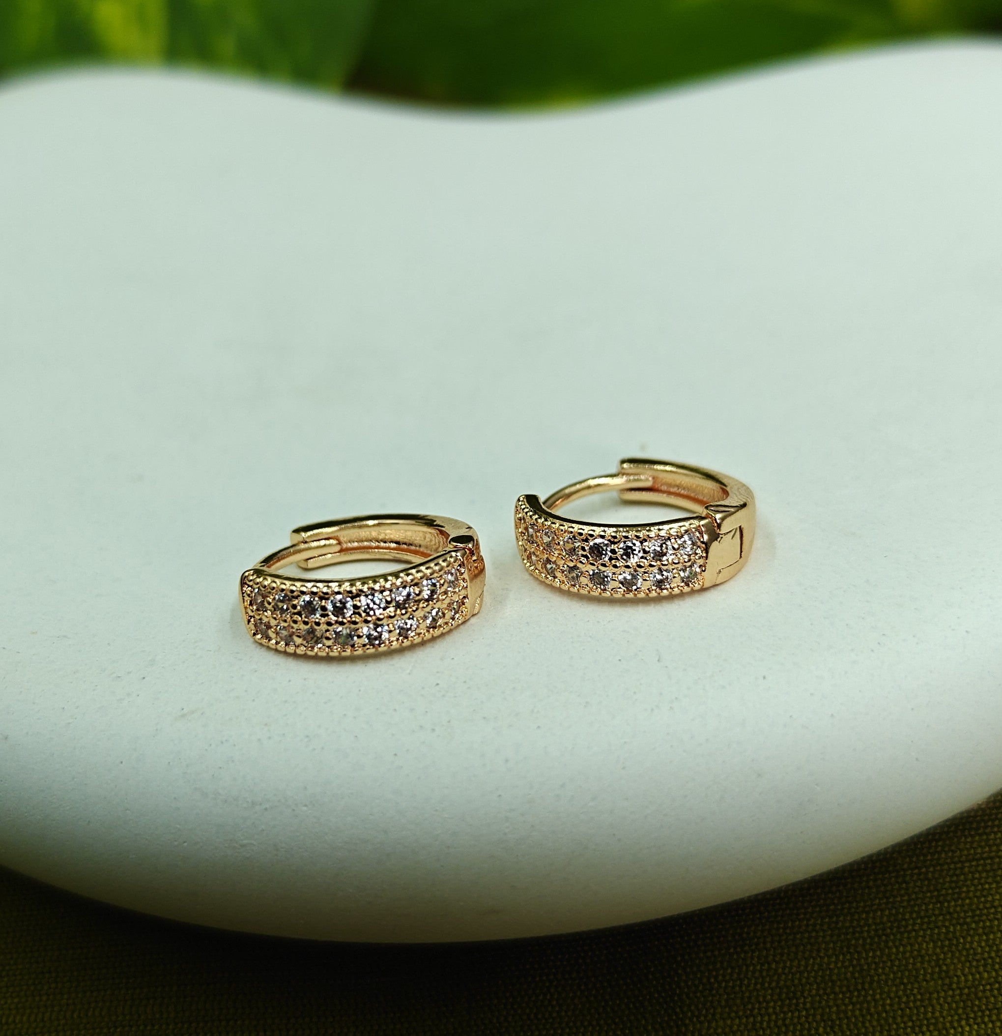 Gold-Tone Rose Gold Pavé Huggie Hoop AD Earrings for Women - Glossy Finish
