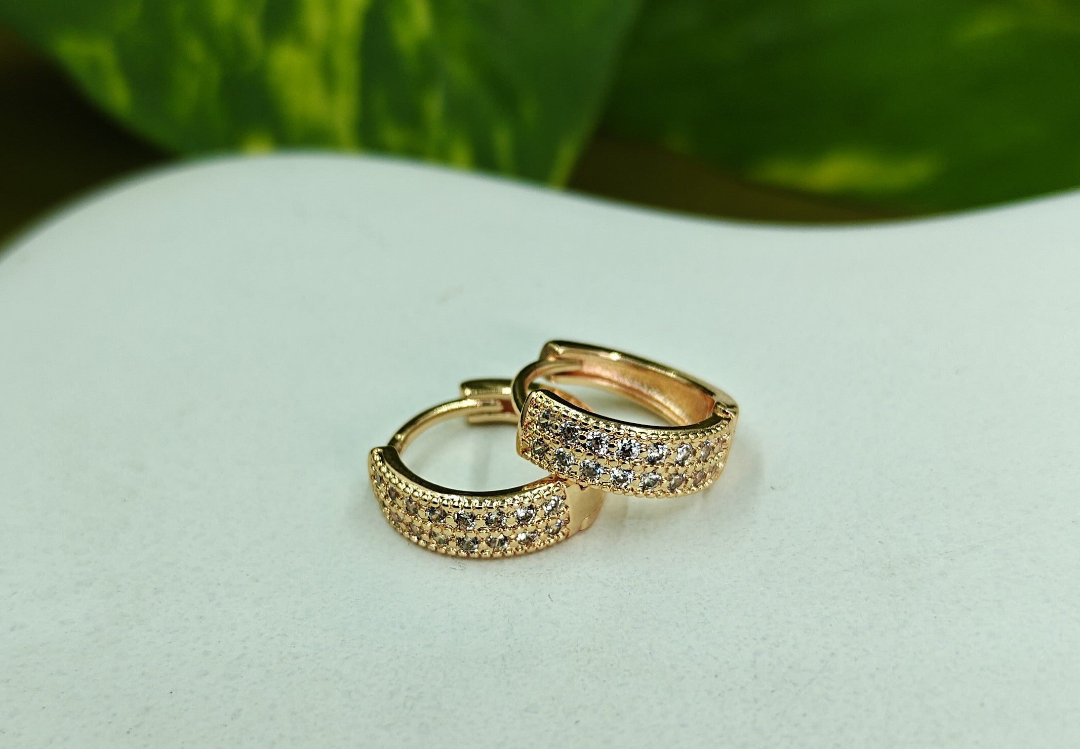 Gold-Tone Rose Gold Pavé Huggie Hoop AD Earrings for Women - Glossy Finish
