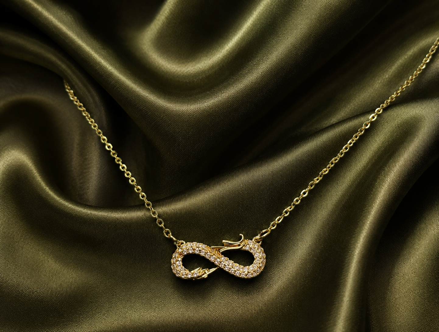 Gold-Tone Premium Eternal Pavé Infinity AD Pendant Chain for Women - Glossy Finish