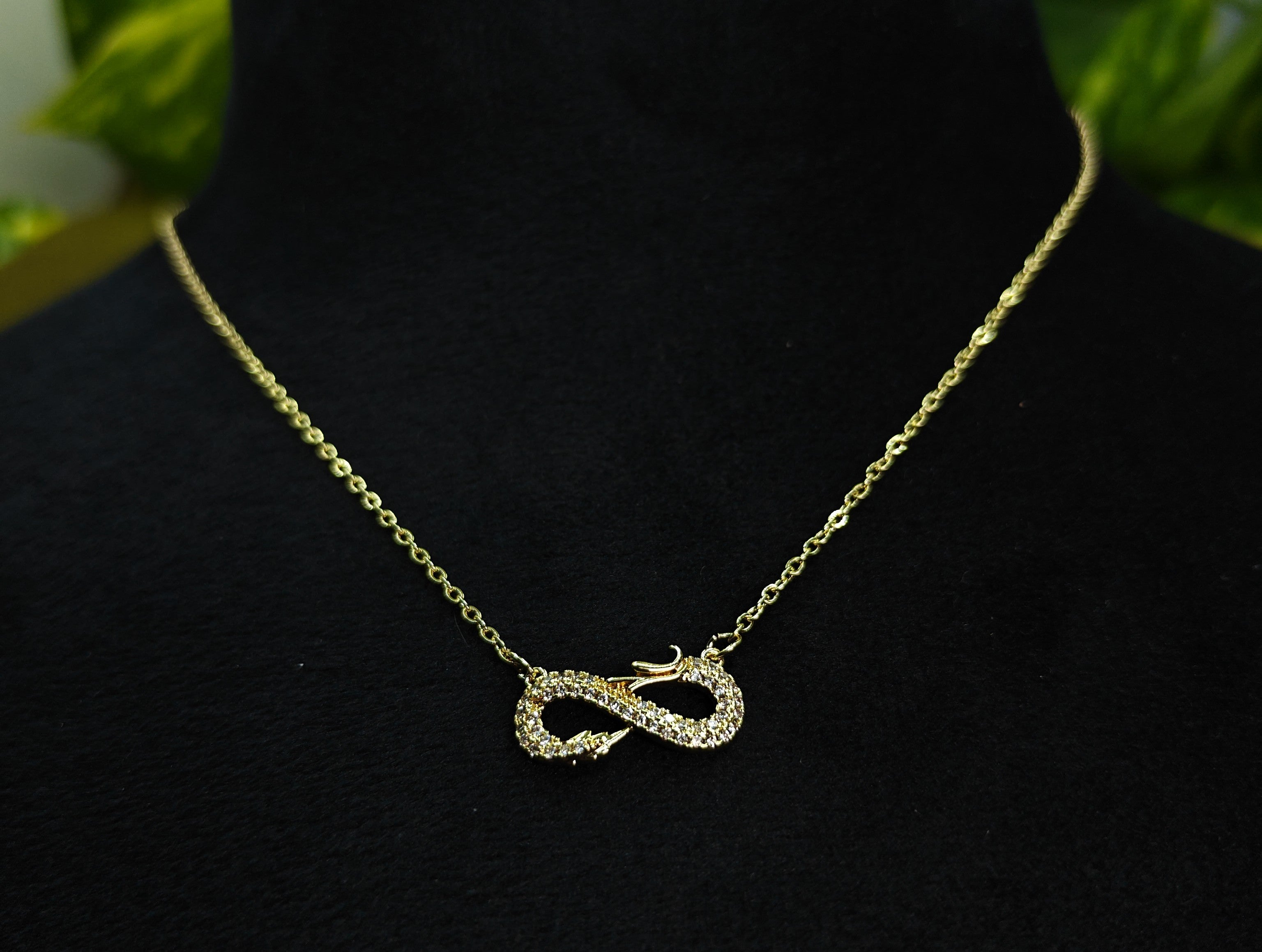 Gold-Tone Premium Eternal Pavé Infinity AD Pendant Chain for Women - Glossy Finish