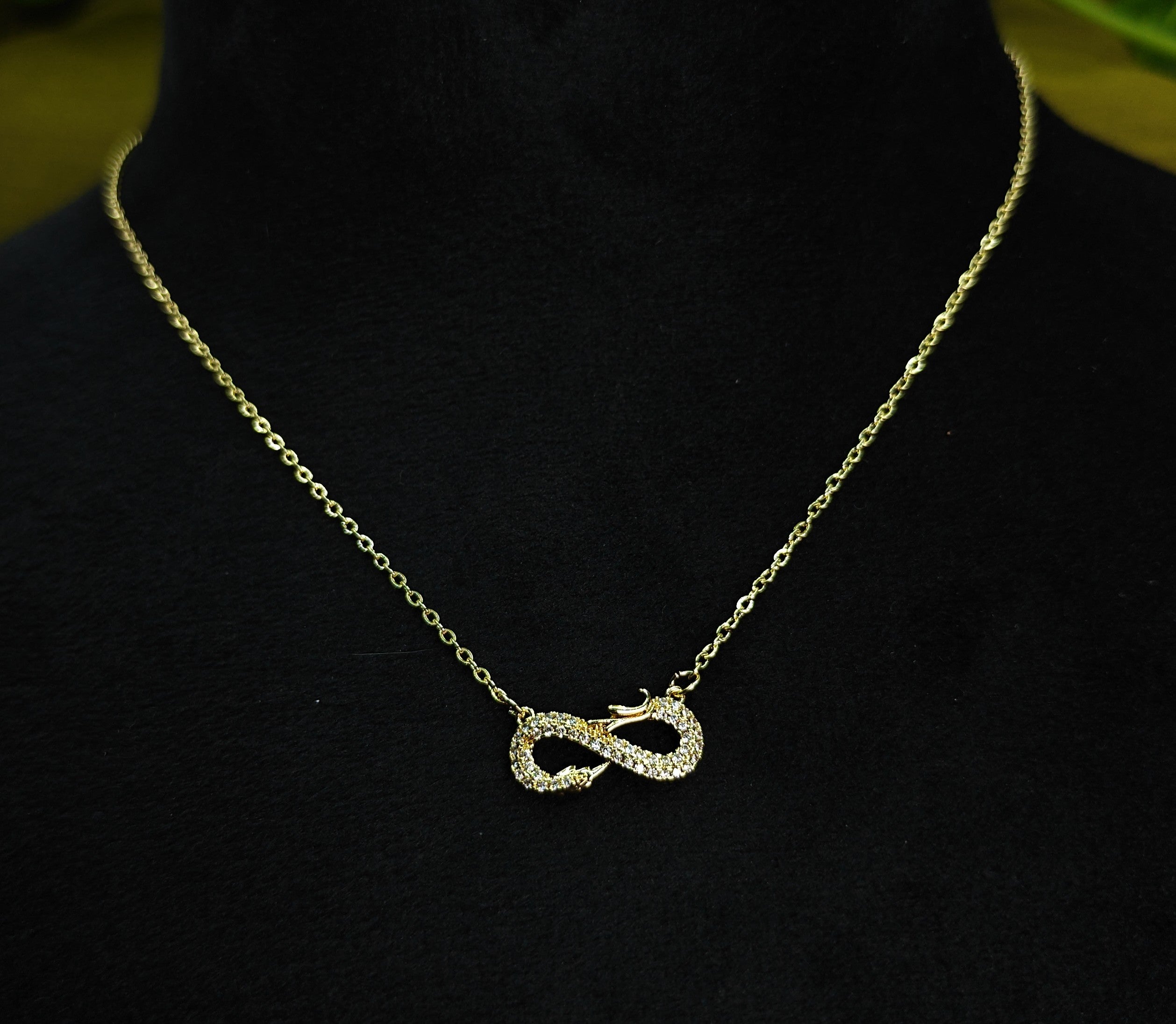 Gold-Tone Premium Eternal Pavé Infinity AD Pendant Chain for Women - Glossy Finish