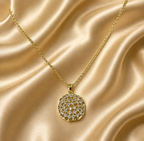 Gold-Tone Premium Eternal Pavé Disc AD Pendant Chain for Women - Glossy Finish