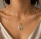 Gold-Tone Premium Eternal Pavé Disc AD Pendant Chain for Women - Glossy Finish