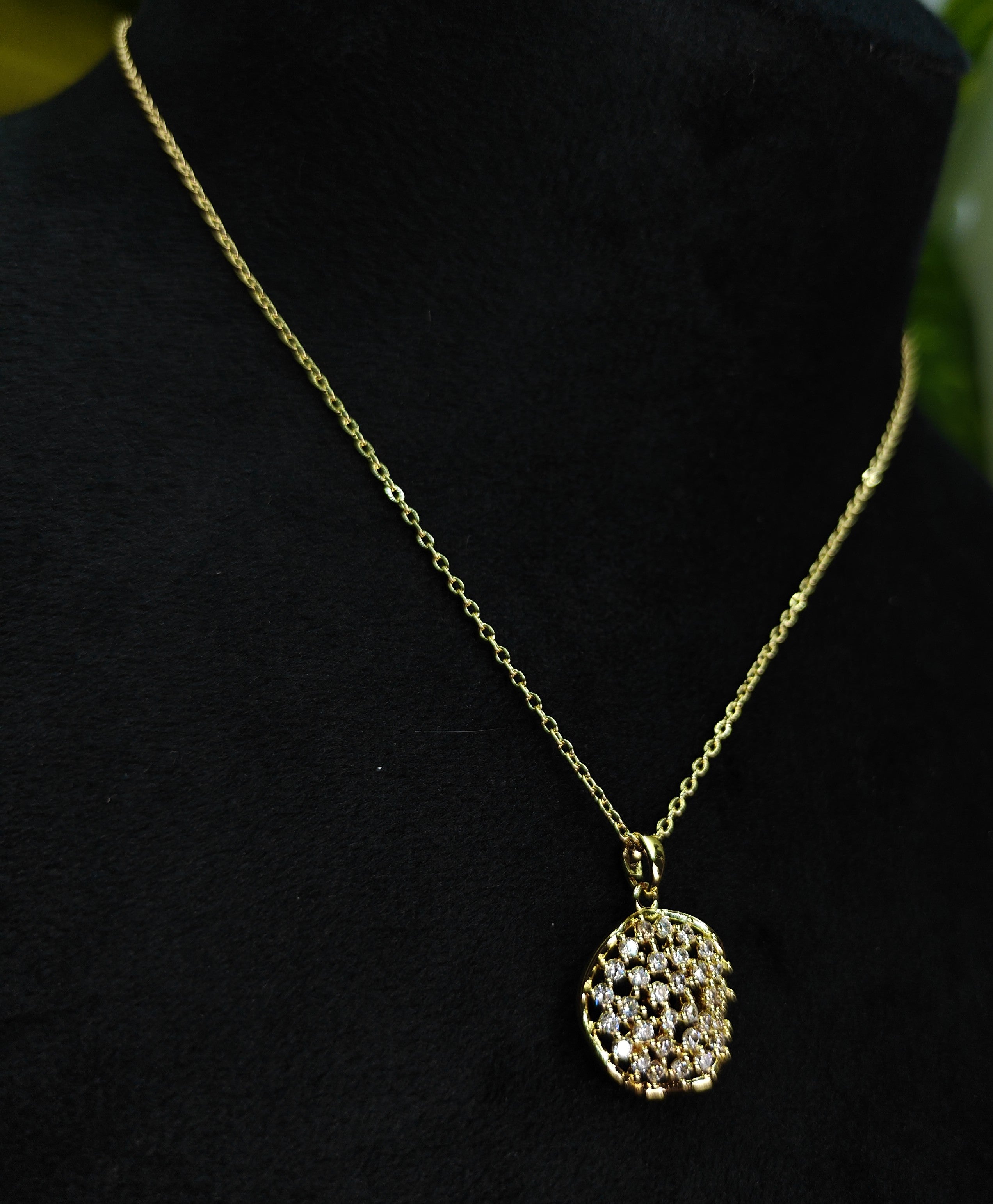 Gold-Tone Premium Eternal Pavé Disc AD Pendant Chain for Women - Glossy Finish