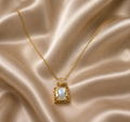 Gold-Tone Premium Eternal Mother-of-Pearl Rectangle AD Pendant Chain for Women - Glossy Finish