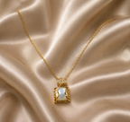 Gold-Tone Premium Eternal Mother-of-Pearl Rectangle AD Pendant Chain for Women - Glossy Finish