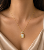Gold-Tone Premium Eternal Mother-of-Pearl Rectangle AD Pendant Chain for Women - Glossy Finish