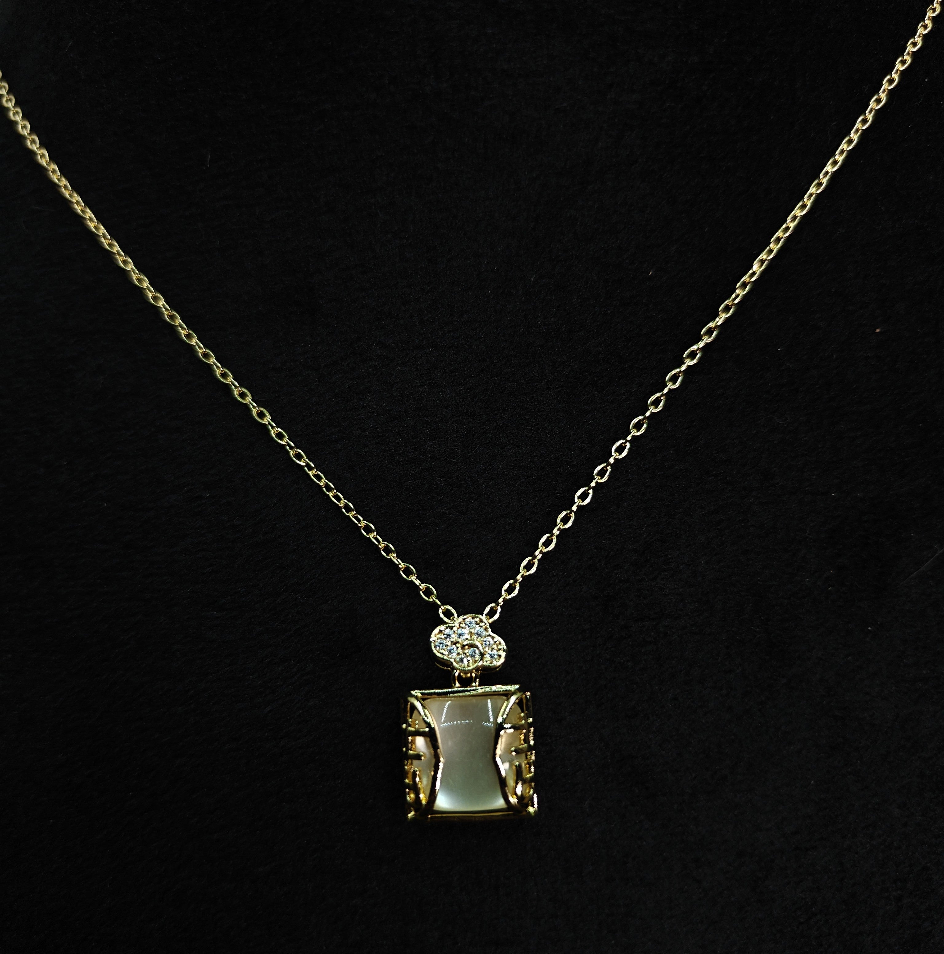 Gold-Tone Premium Eternal Mother-of-Pearl Rectangle AD Pendant Chain for Women - Glossy Finish