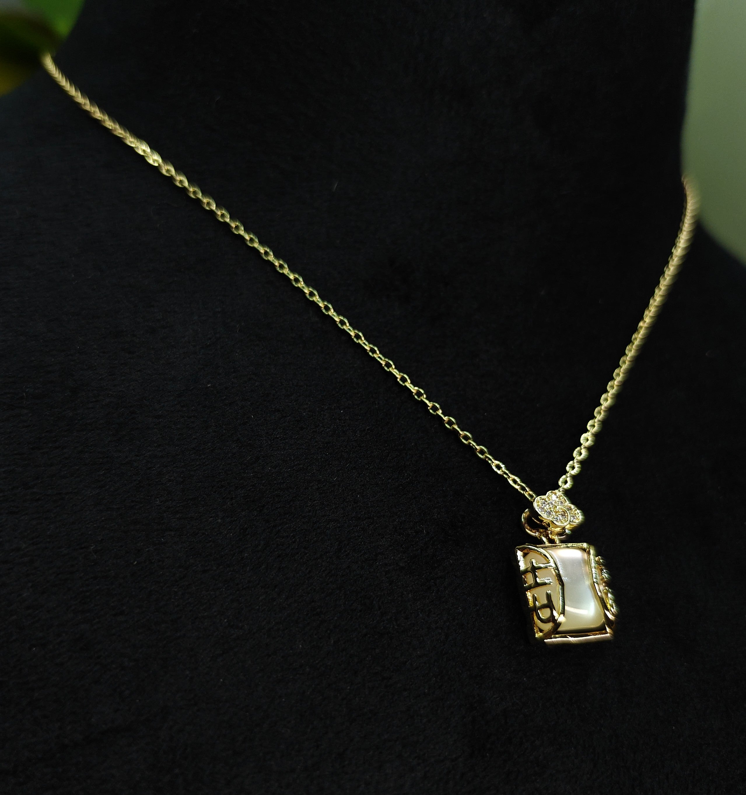 Gold-Tone Premium Eternal Mother-of-Pearl Rectangle AD Pendant Chain for Women - Glossy Finish