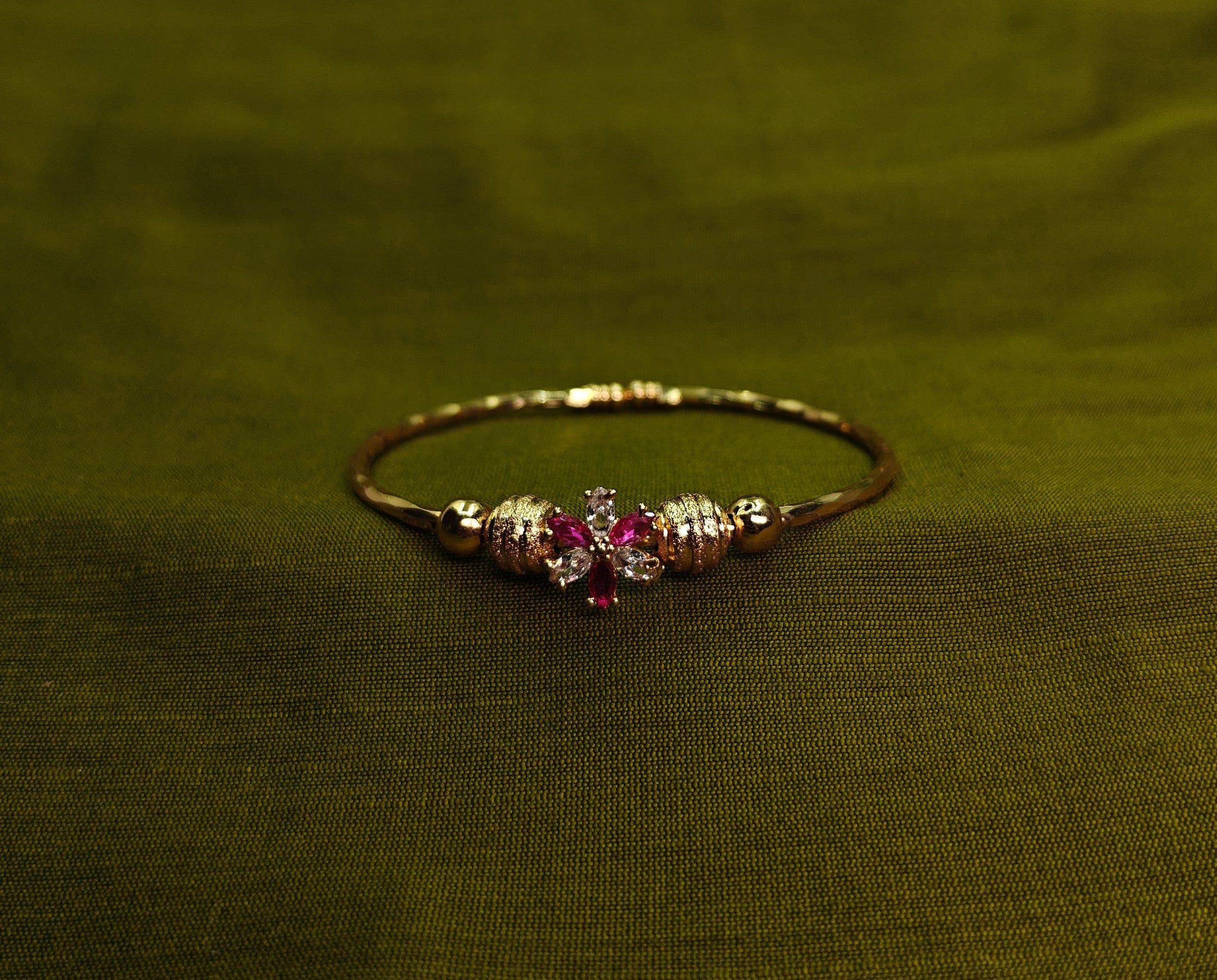 Gold-Tone Premium Floral AD Bangle Set of 2 for Women - Glossy Finish (Openable Size)