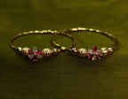 Gold-Tone Premium Floral AD Bangle Set of 2 for Women - Glossy Finish (Openable Size)