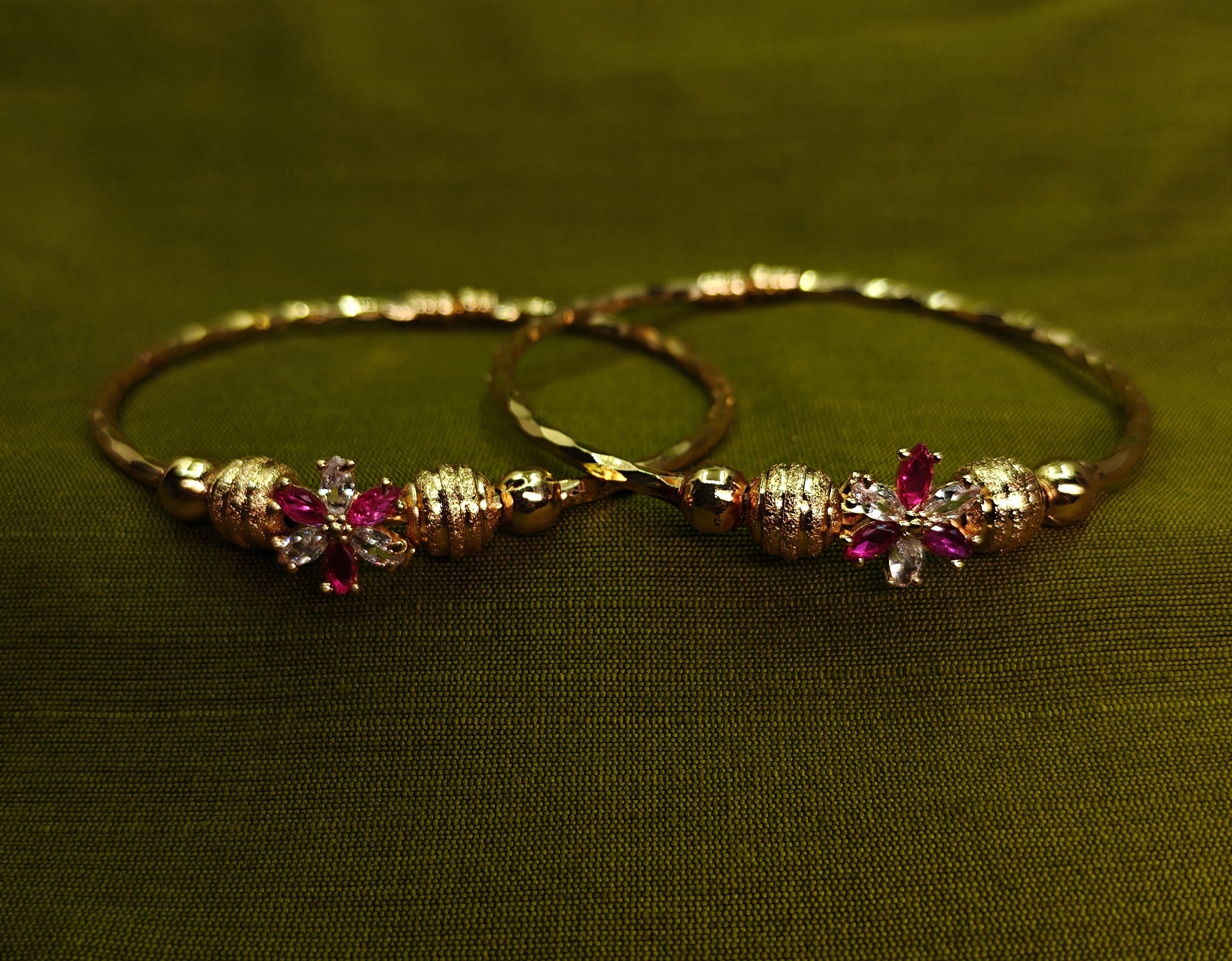 Gold-Tone Premium Floral AD Bangle Set of 2 for Women - Glossy Finish (Openable Size)