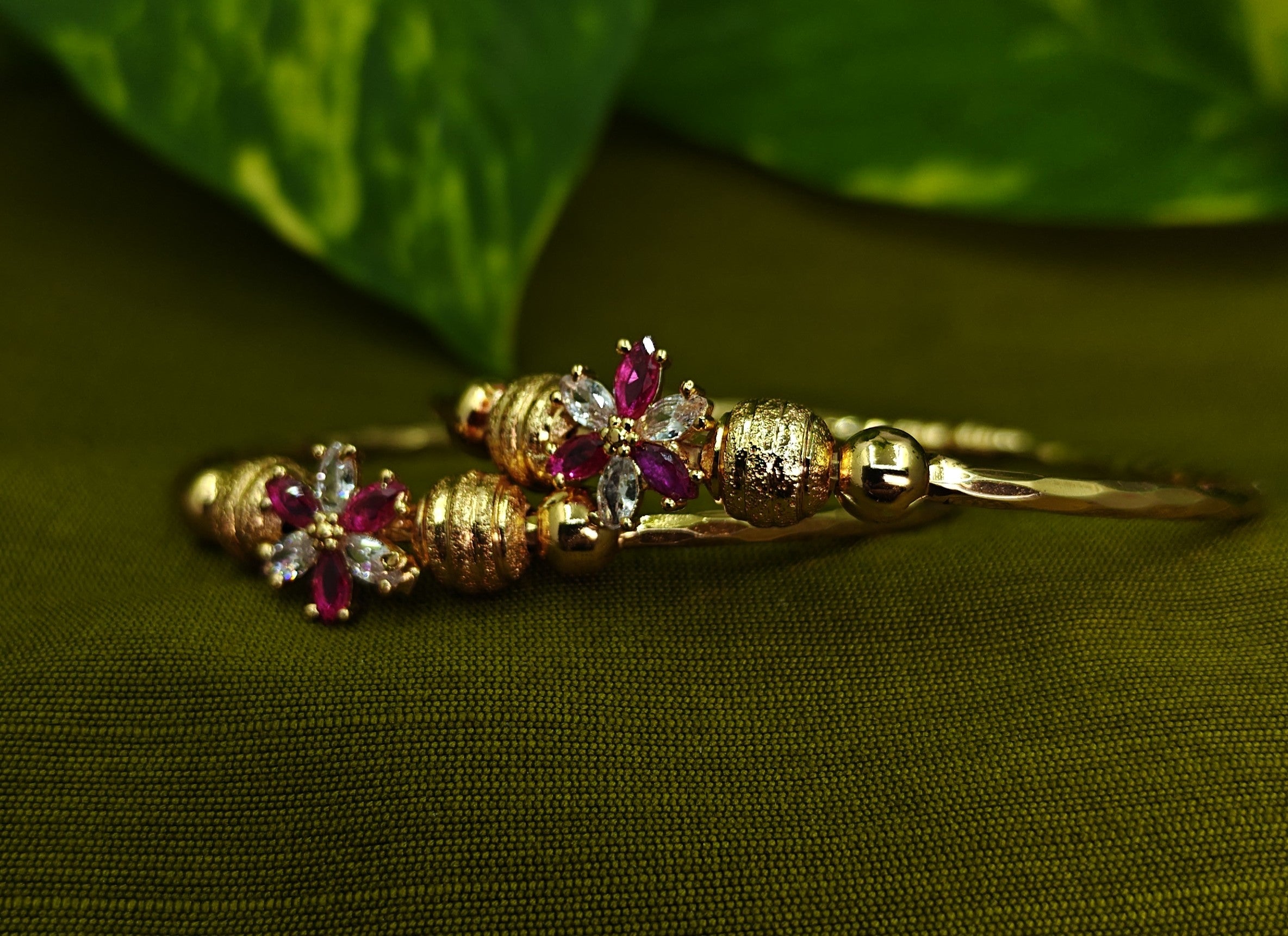 Gold-Tone Premium Floral AD Bangle Set of 2 for Women - Glossy Finish (Openable Size)