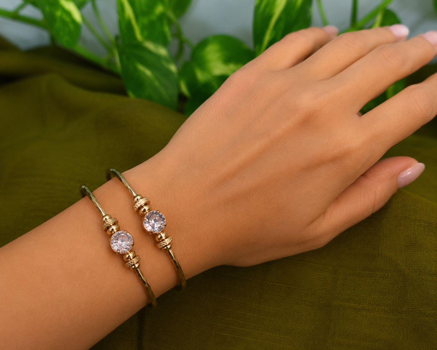 Gold-Tone Premium Open Cup Bangle Set of 2 for Women - Glossy Finish (Openable Size)