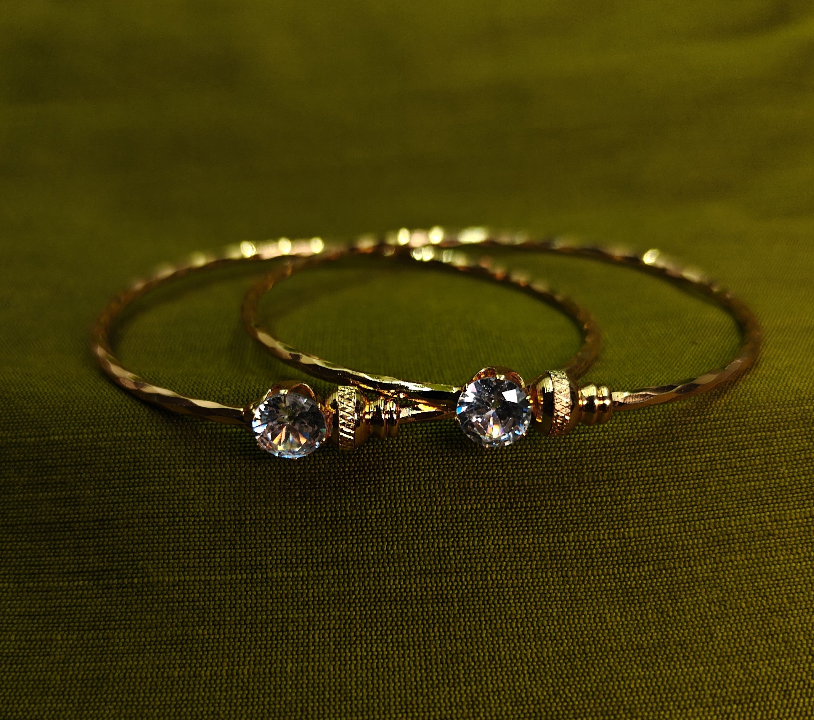 Gold-Tone Premium Open Cup Bangle Set of 2 for Women - Glossy Finish (Openable Size)