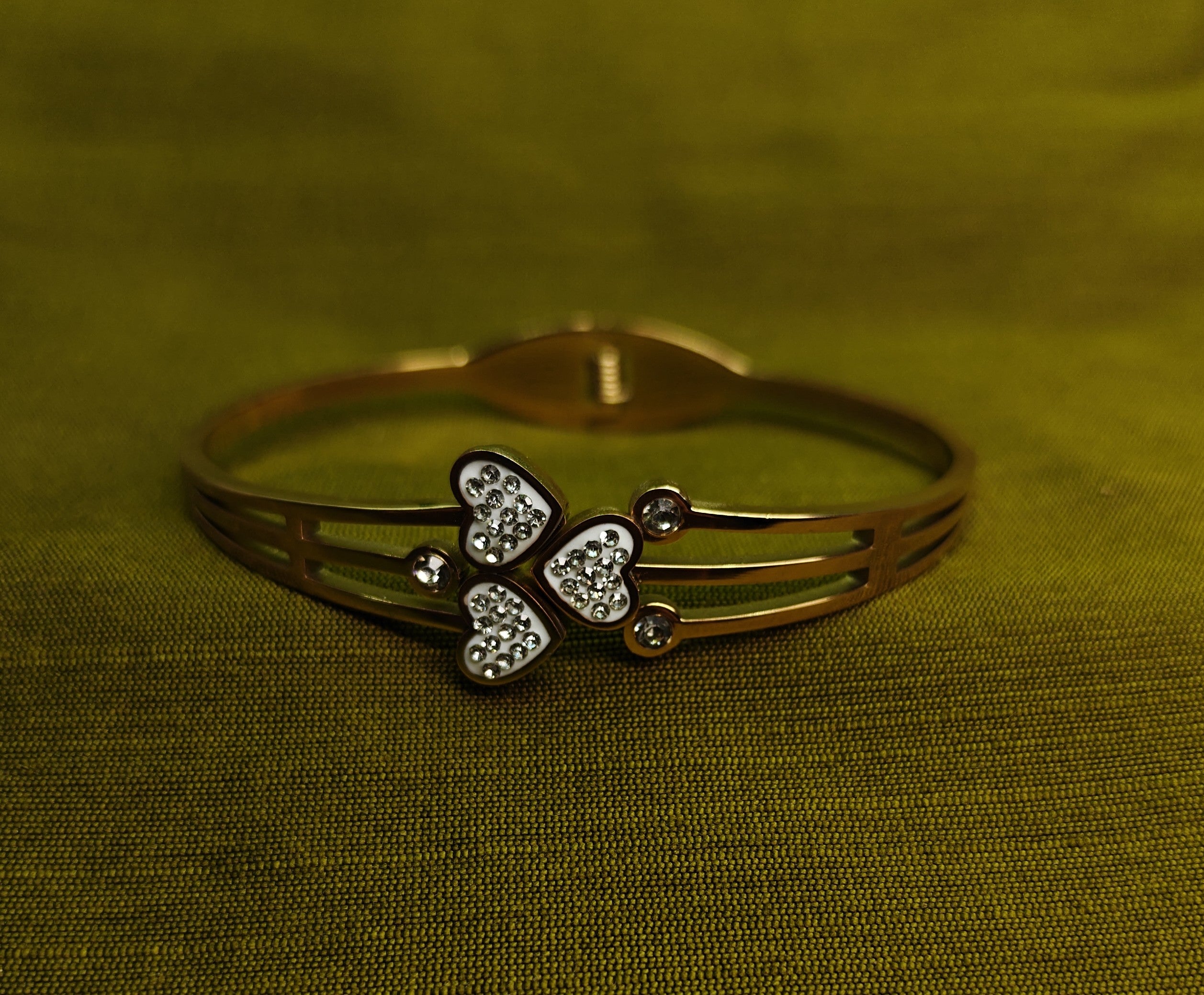Gold-Tone Premium Triple Heart Pavé AD Bangle for Women - Glossy Finish (Openable Size)