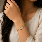 Gold-Tone Premium Triple Heart Pavé AD Bangle for Women - Glossy Finish (Openable Size)