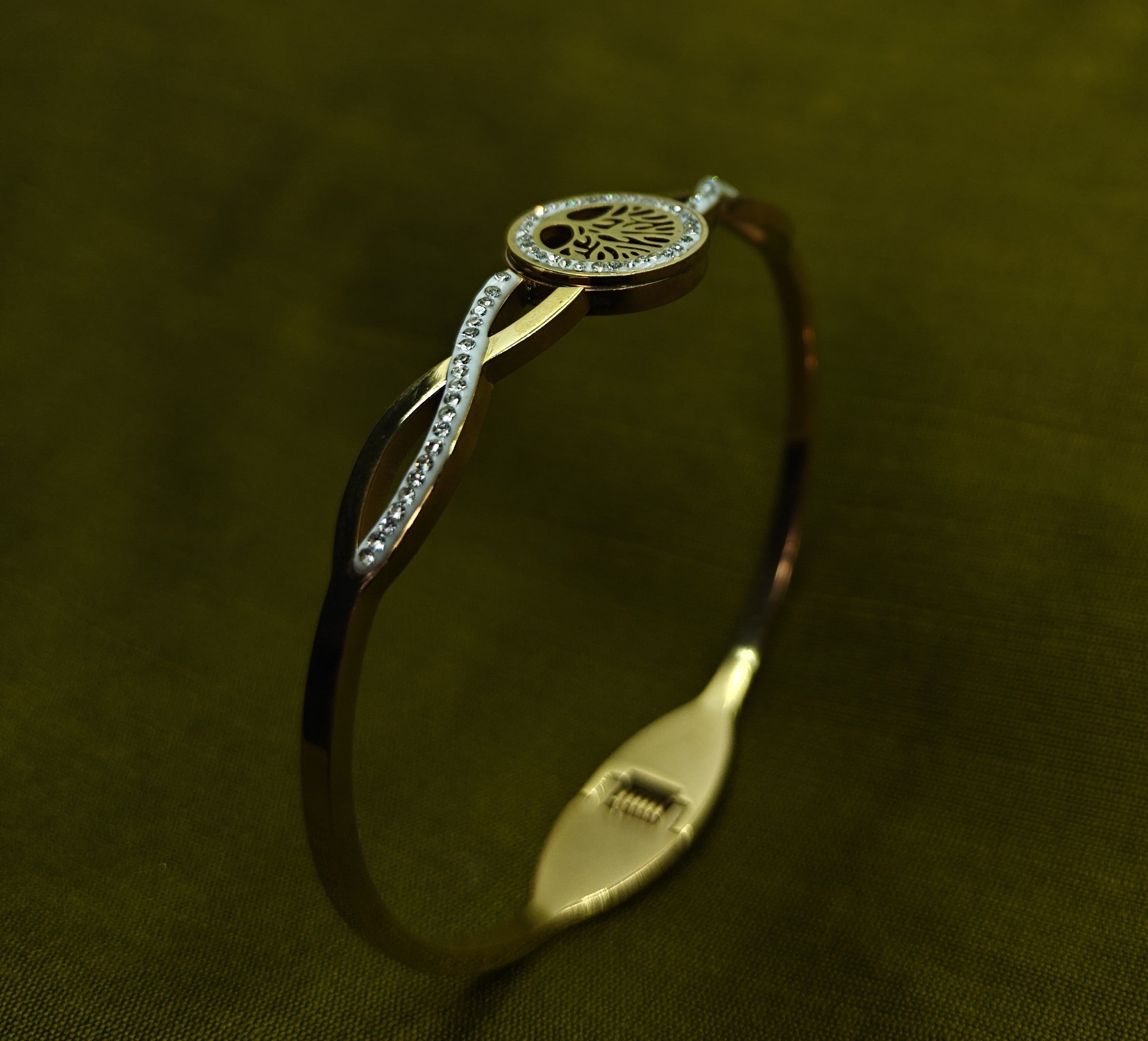 Gold-Tone Premium Tree of Life Infinity AD Bangle for Women - Glossy Finish (Openable Size)