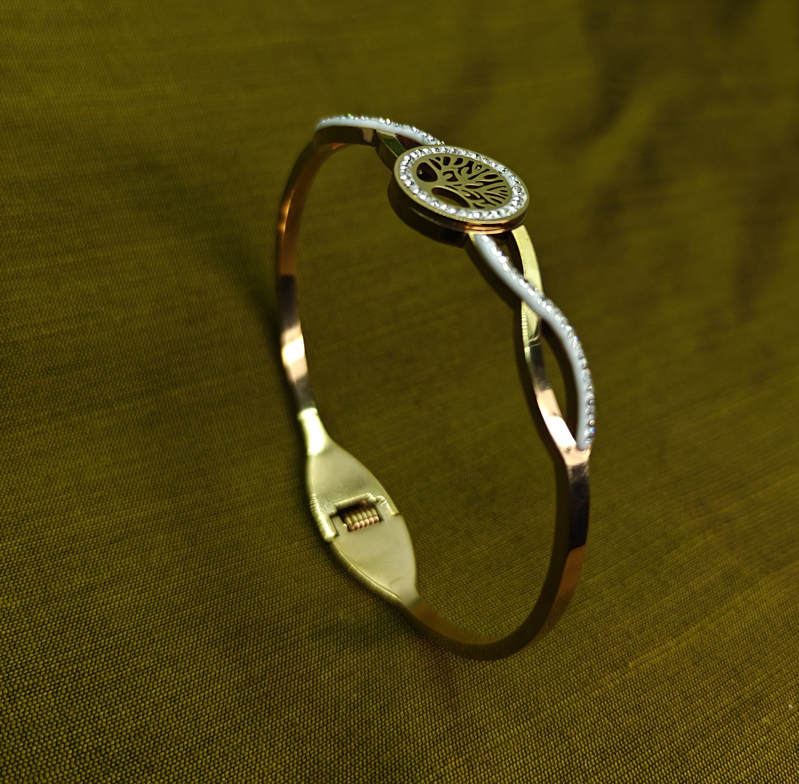 Gold-Tone Premium Tree of Life Infinity AD Bangle for Women - Glossy Finish (Openable Size)