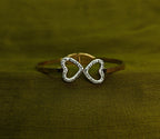 Gold-Tone Premium Dual Heart Outline AD Bangle for Women - Glossy Finish (Openable Size)