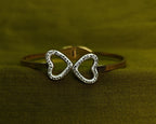 Gold-Tone Premium Dual Heart Outline AD Bangle for Women - Glossy Finish (Openable Size)