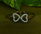 Gold-Tone Premium Dual Heart Outline AD Bangle for Women - Glossy Finish (Openable Size)