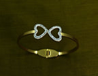 Gold-Tone Premium Dual Heart Outline AD Bangle for Women - Glossy Finish (Openable Size)