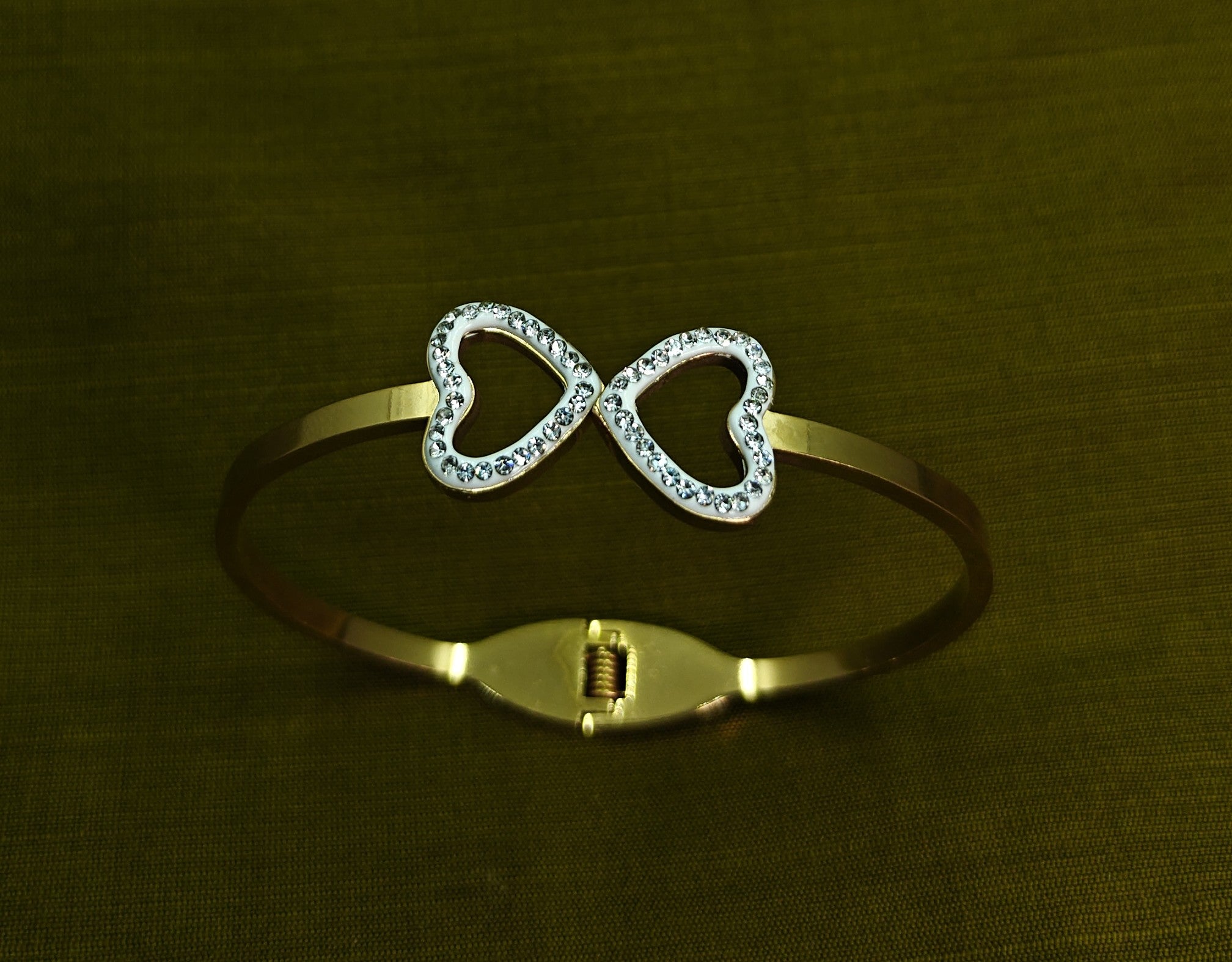Gold-Tone Premium Dual Heart Outline AD Bangle for Women - Glossy Finish (Openable Size)