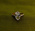 Gold-Tone Premium Oval Pastel Solitaire AD Ring - Unisex - Glossy Finish (Adjustable Size)