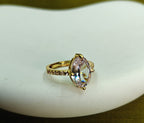 Gold-Tone Premium Oval Pastel Solitaire AD Ring - Unisex - Glossy Finish (Adjustable Size)