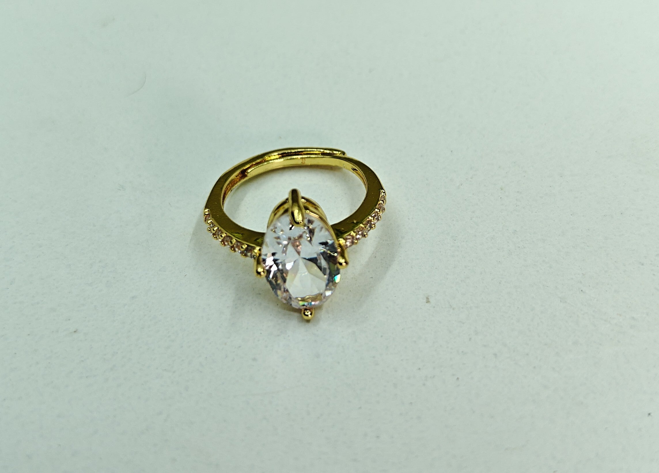 Gold-Tone Premium Oval Pastel Solitaire AD Ring - Unisex - Glossy Finish (Adjustable Size)
