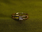 Gold-Tone Premium Double-Band Solitaire Ring - Unisex - Glossy Finish (Size 12)