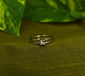 Gold-Tone Premium Double-Band Solitaire Ring - Unisex - Glossy Finish (Size 14)