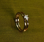Gold-Tone Premium Double-Band Solitaire Ring - Unisex - Glossy Finish (Size 12)