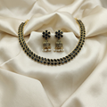 Antique Gold Black Kemp Dual Row Necklace Set for Women - Matte Finish