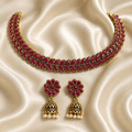 Antique Gold Purple Red Leaf Necklace Set for Women - Matte Finish