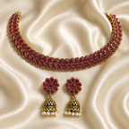 Antique Gold Purple Red Leaf Necklace Set for Women - Matte Finish