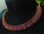 Antique Gold Purple Red Leaf Necklace Set for Women - Matte Finish