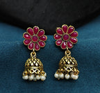Antique Gold Purple Red Leaf Necklace Set for Women - Matte Finish