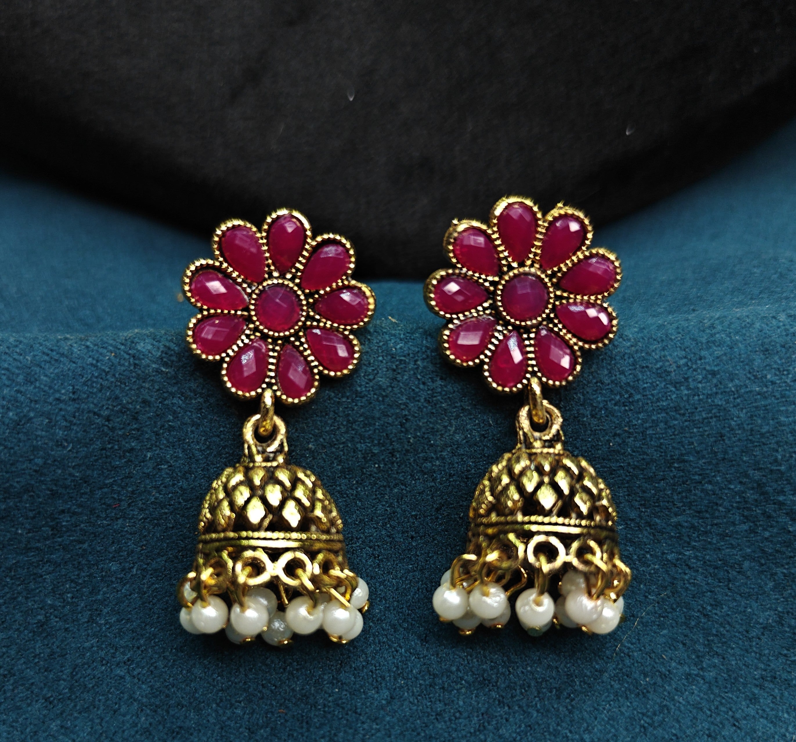 Antique Gold Purple Red Leaf Necklace Set for Women - Matte Finish