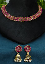 Antique Gold Purple Red Leaf Necklace Set for Women - Matte Finish