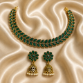 Antique Gold Emerald Green Leaf Necklace Set for Women - Matte Finish